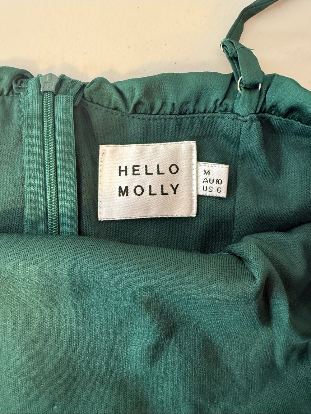 Hello Molly Emerald Green Satin Ruched Mini Dress Size M (AU 10 / US 6) - Picture 11 of 12